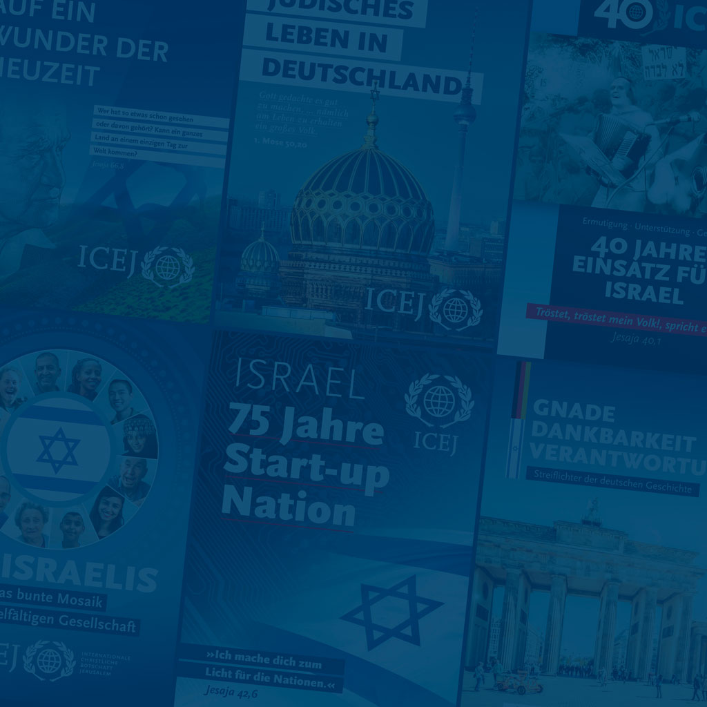 Titelseiten von ICEJ Druckprodukten und Magazinen