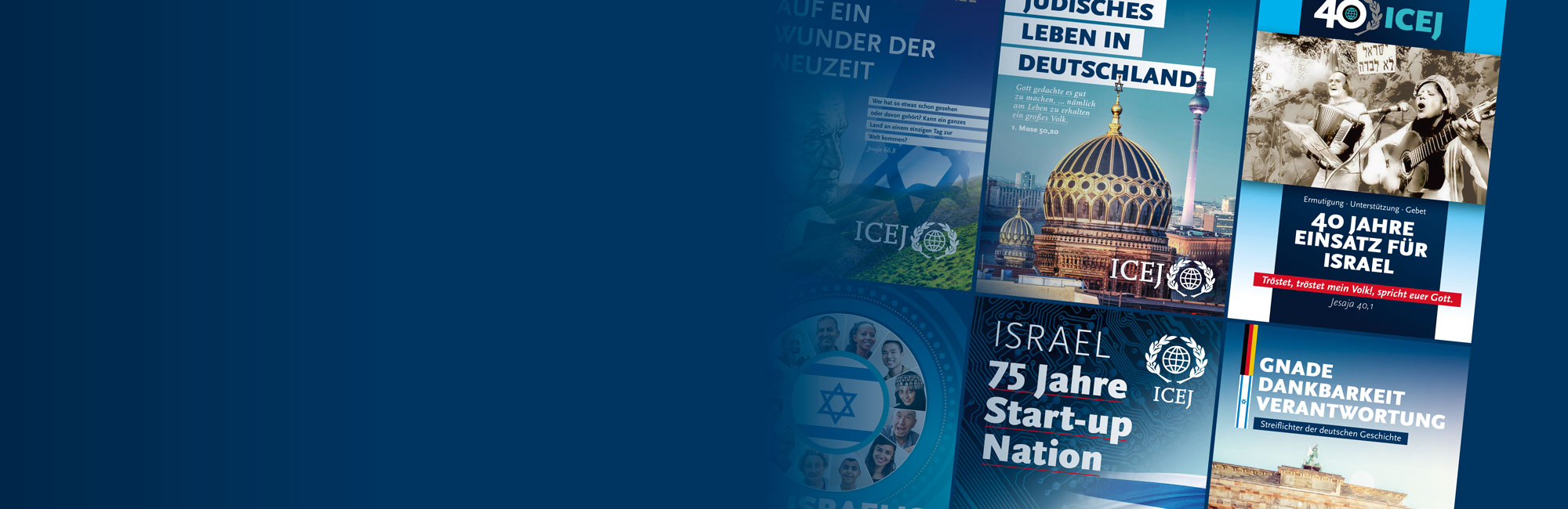 Titelseiten von ICEJ Druckprodukten und Magazinen