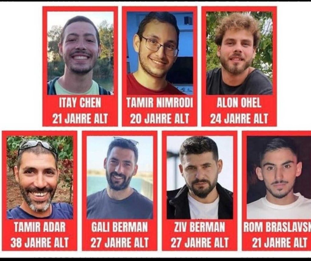 "Palästina" ohne Bedingungen - Abbildung verbliebener Hamas-Geiseln un deren Namen