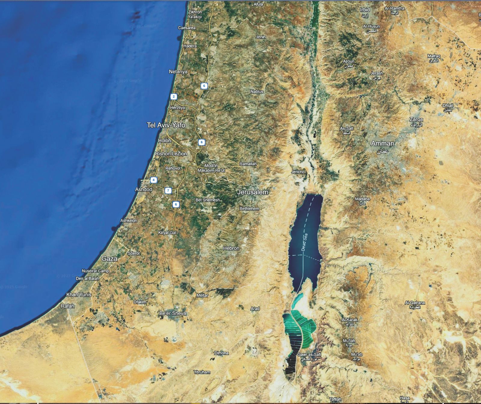 Israel- Grünstreifen, der aus dem Weltall zu erkennen ist